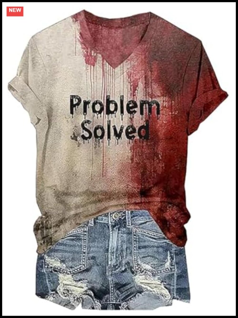 Bloody Halloween V-Neck T-Shirt Cotton Blend Women Short Sleeve Tee